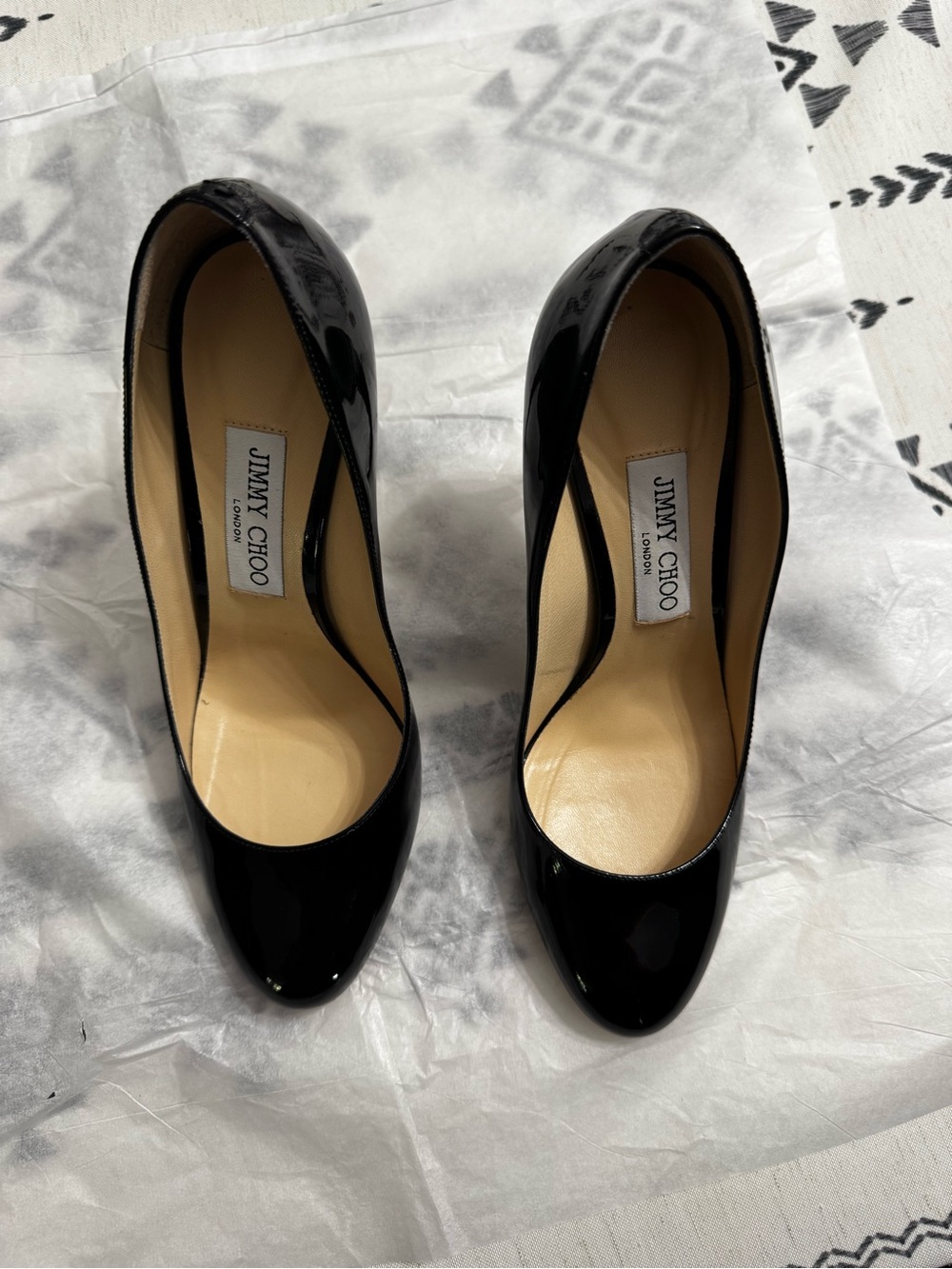 Jimmy Choo Black Patent Leather Round-Toe Pumps